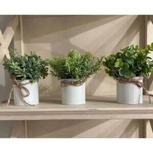 New Fake Plants in Farmhouse Galvanized Metal Pots Table Centerpiece Rustic